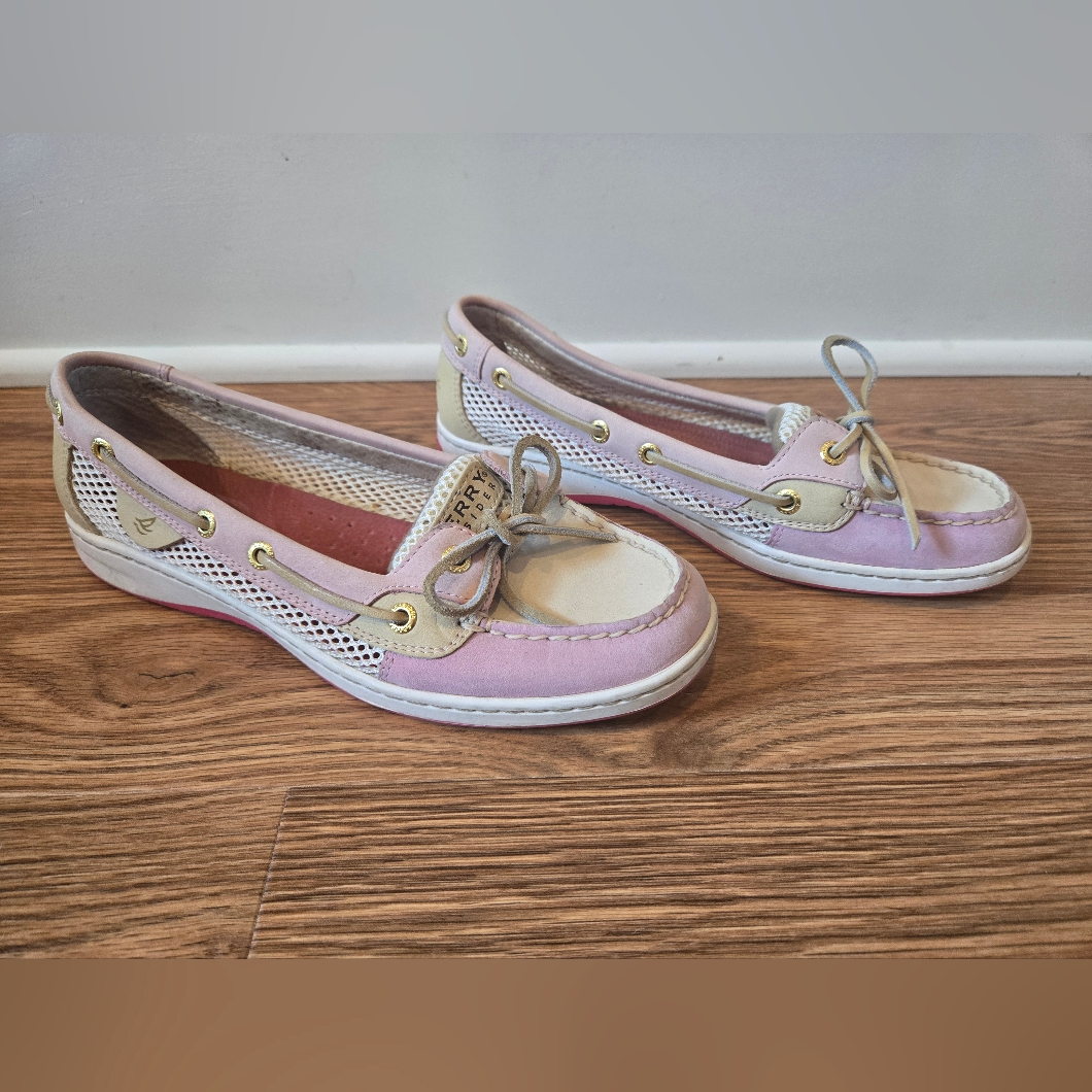 Sperry Pink And Cream Boat Shoes Top-Sider Leather Mesh